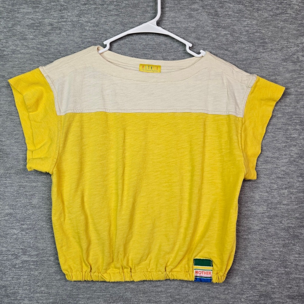 Mother for the Active Individual Yellow Colorblock Cropped Elastic Hem Tee XS